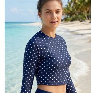 Women's Polka Dot Long Sleeve Rash Guard - Shade & Shore Navy Blue M 8 UPF 50+